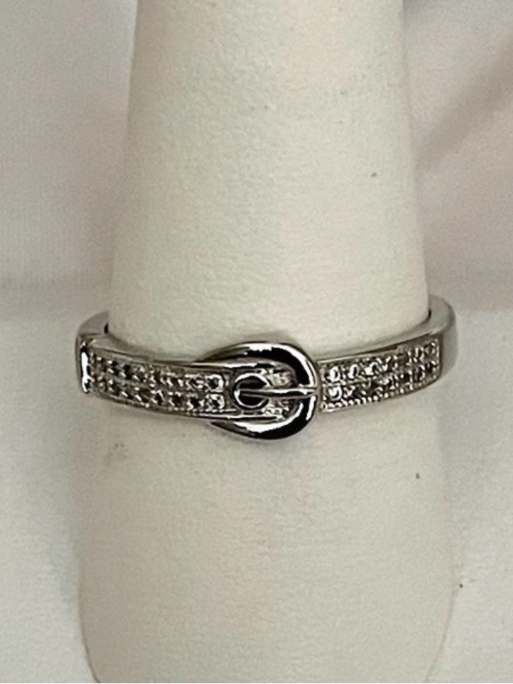 Silver-Tone Pave Buckle Ring with Crystal Accents - Silver